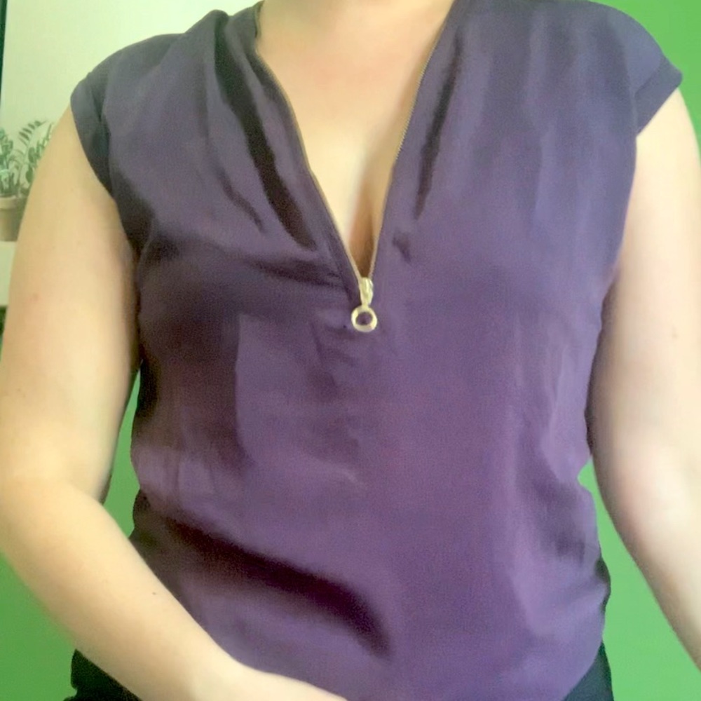 Dynamite Half Zip Satin Blouse